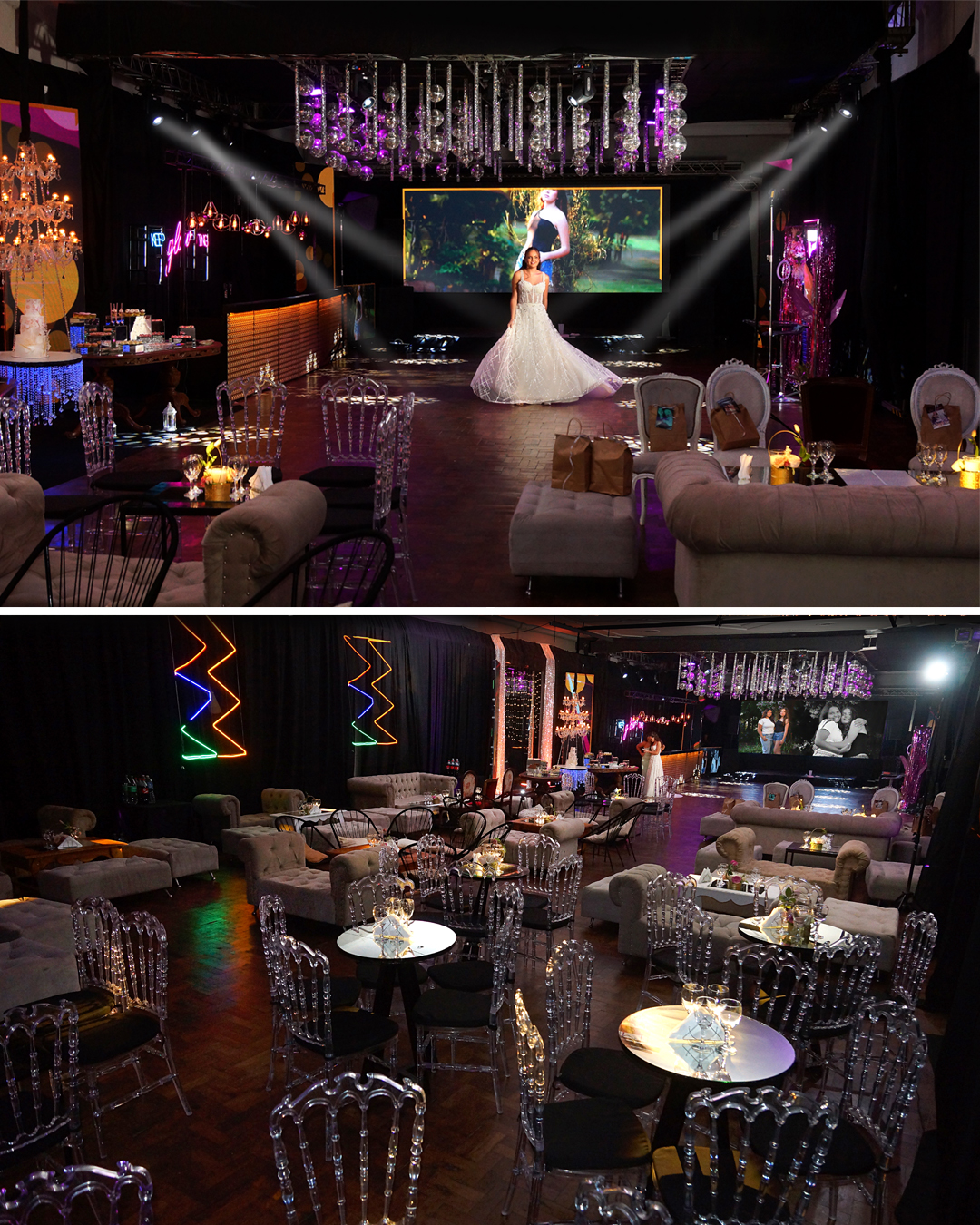 Quinceañera en salón de fiesta y emoción familiar