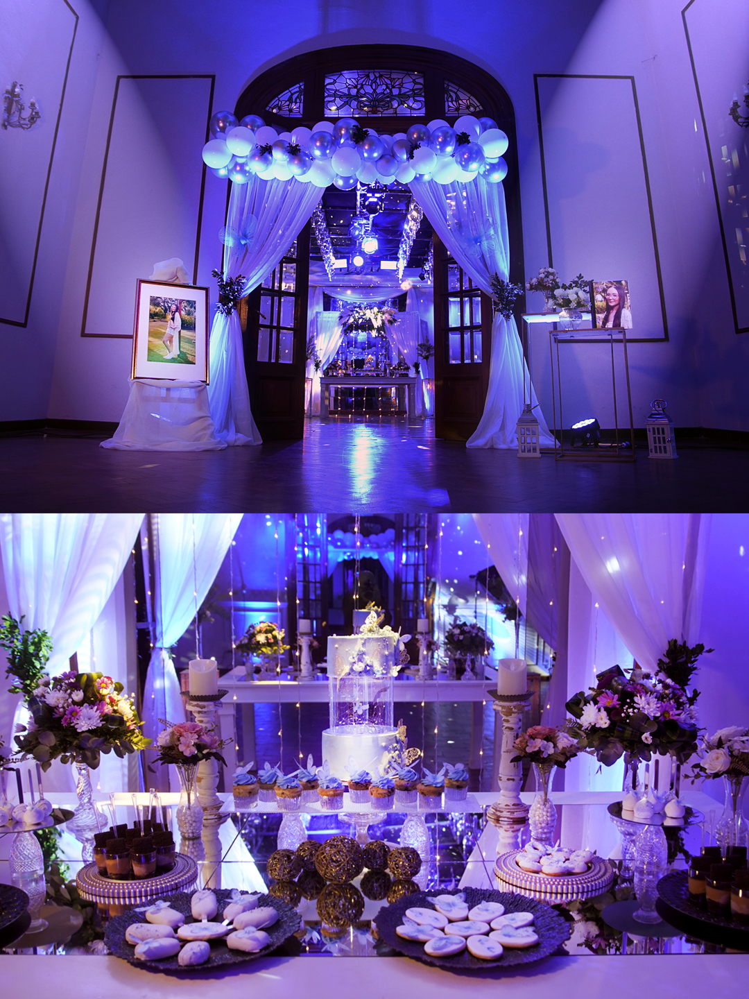 Mesa dulce y decoración de entrada del evento